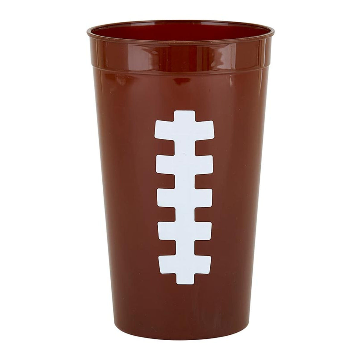 Acrylic stadium-sized football cup with a white handle.