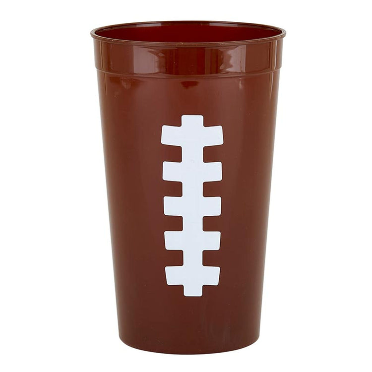 Acrylic stadium-sized football cup with a white handle.