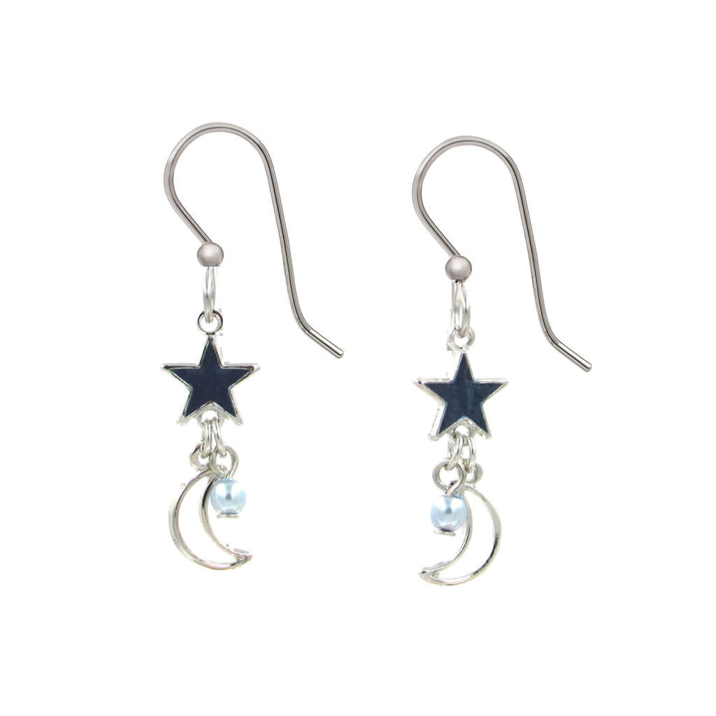 Star and Moon pearlescent druzy gemstone earrings with glass beads on nickel-free earwires