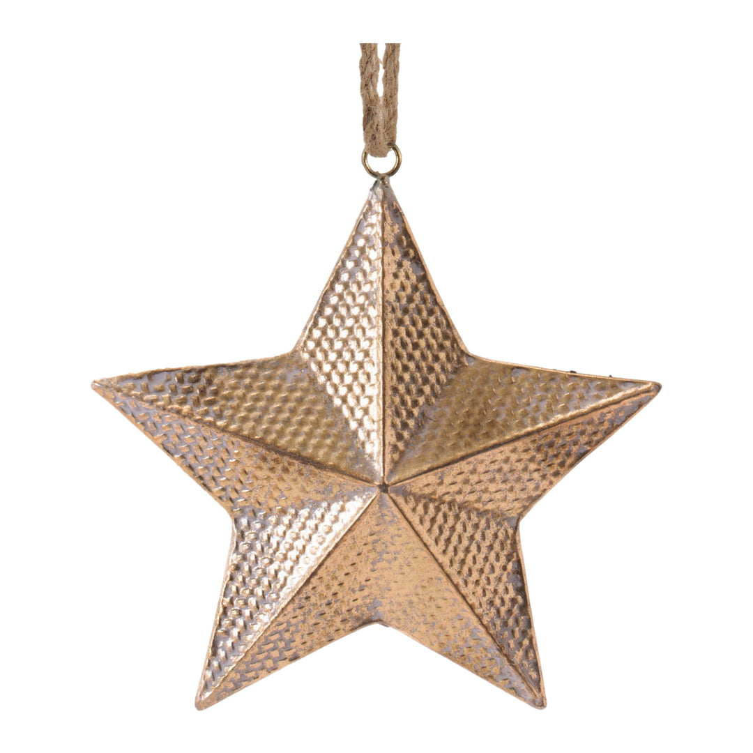 Eight-inch metal star ornament with a sleek shiny finish in silver.