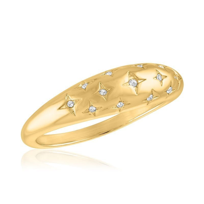 Gold dome ring with starburst motif layers