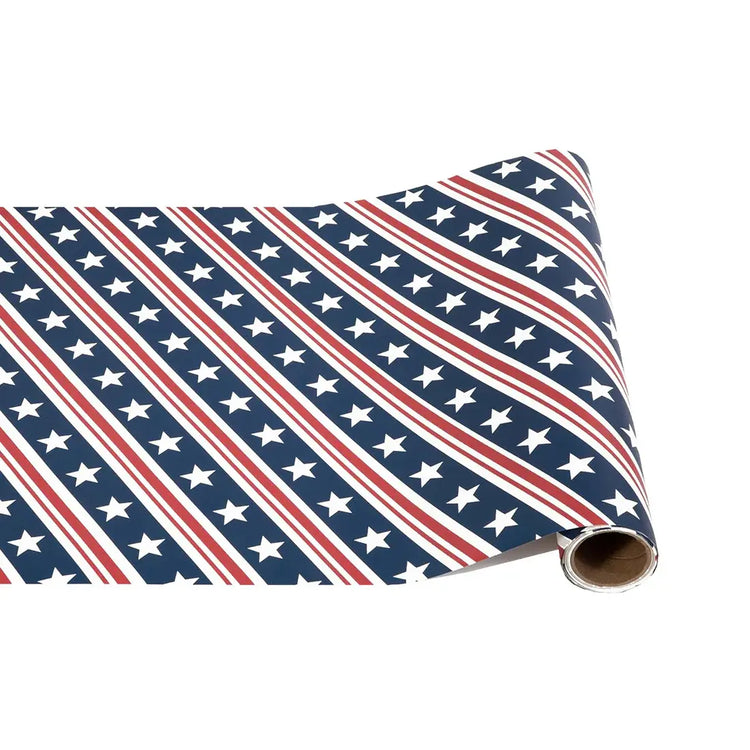 Stars and Stripes Runner rug with red white blue stars stripes pattern on recycled FSC certified material