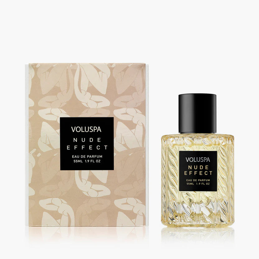 Voluspa Nude Effect 55ml Eau De Parfum bottle and patterned box.