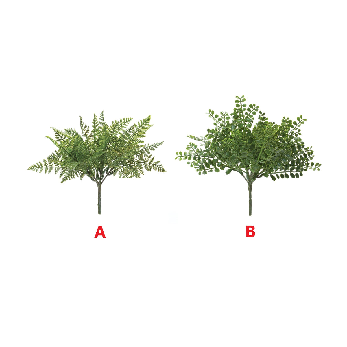 Plastic fern bush plant with green foliage in a square pot