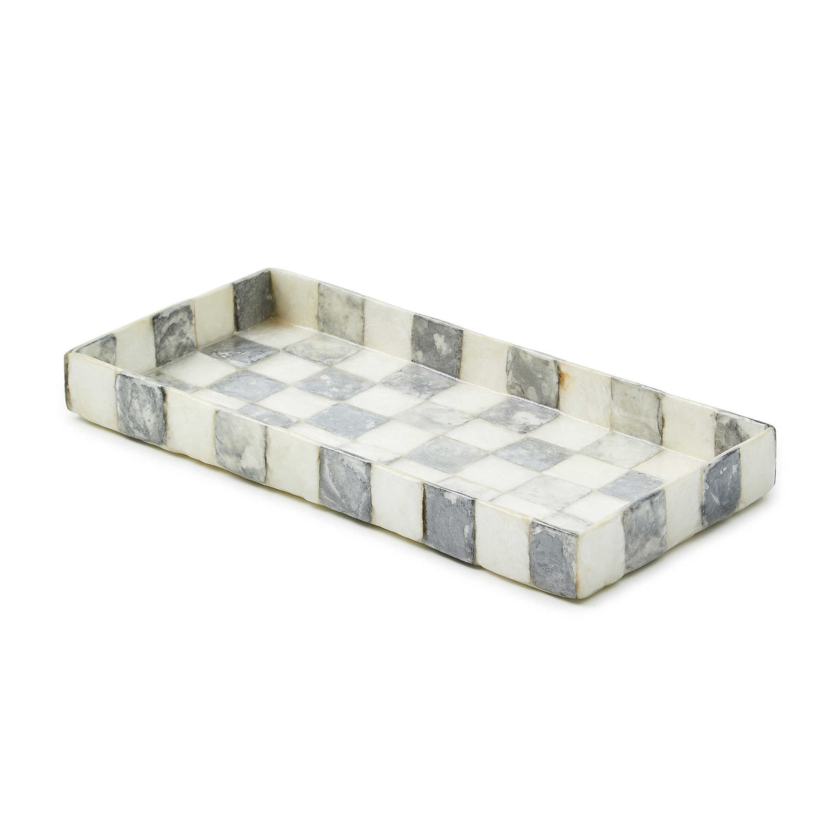 Sterling Check Capiz vanity tray with a checkered shell pattern in natural tones.