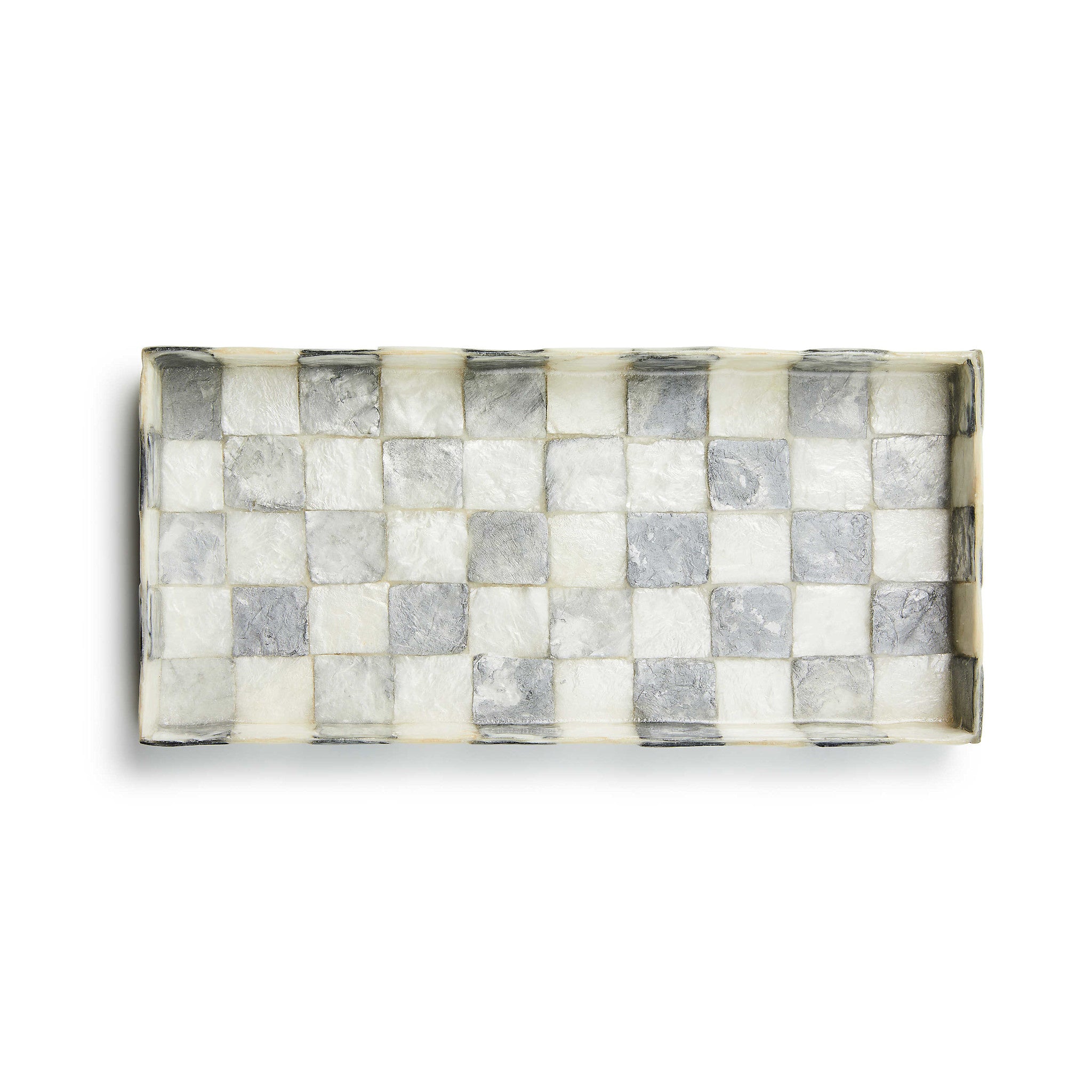Sterling Check Capiz vanity tray with a checkered shell pattern in natural tones.