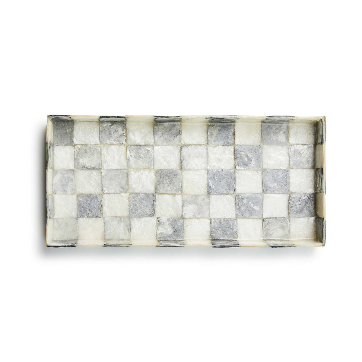 Sterling Check Capiz vanity tray with a checkered shell pattern in natural tones.