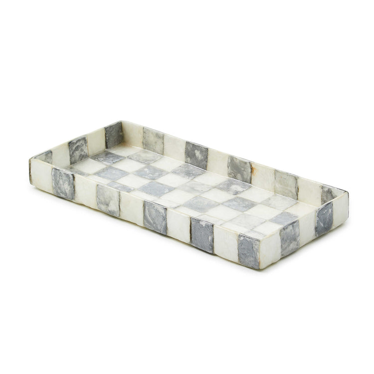 Sterling Check Capiz vanity tray with a checkered shell pattern in natural tones.