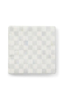 Sterling check-patterned cocktail paper napkins in white with black grid lines.