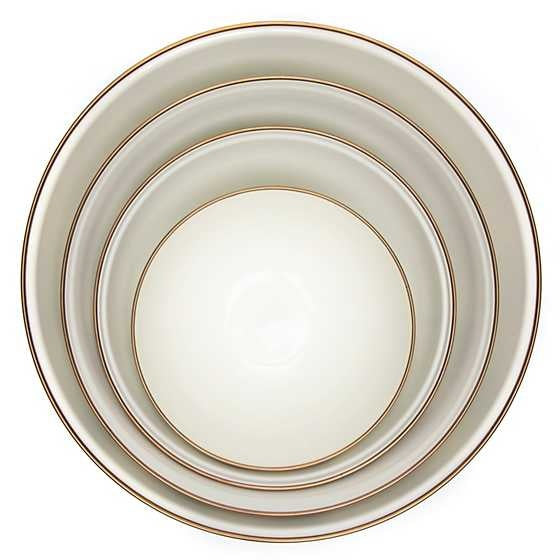 Hand-glazed steel everyday bowl with grey checkered enamel pattern on a bronzed stainless rim.