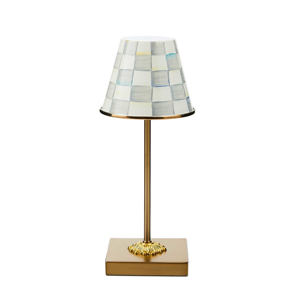 Hand-painted checkered mild steel rechargeable cafe table lamp with touch controls