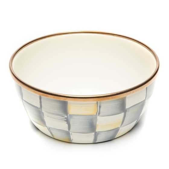 Hand-glazed steel pinch bowl with hand-painted Sterling Check pattern