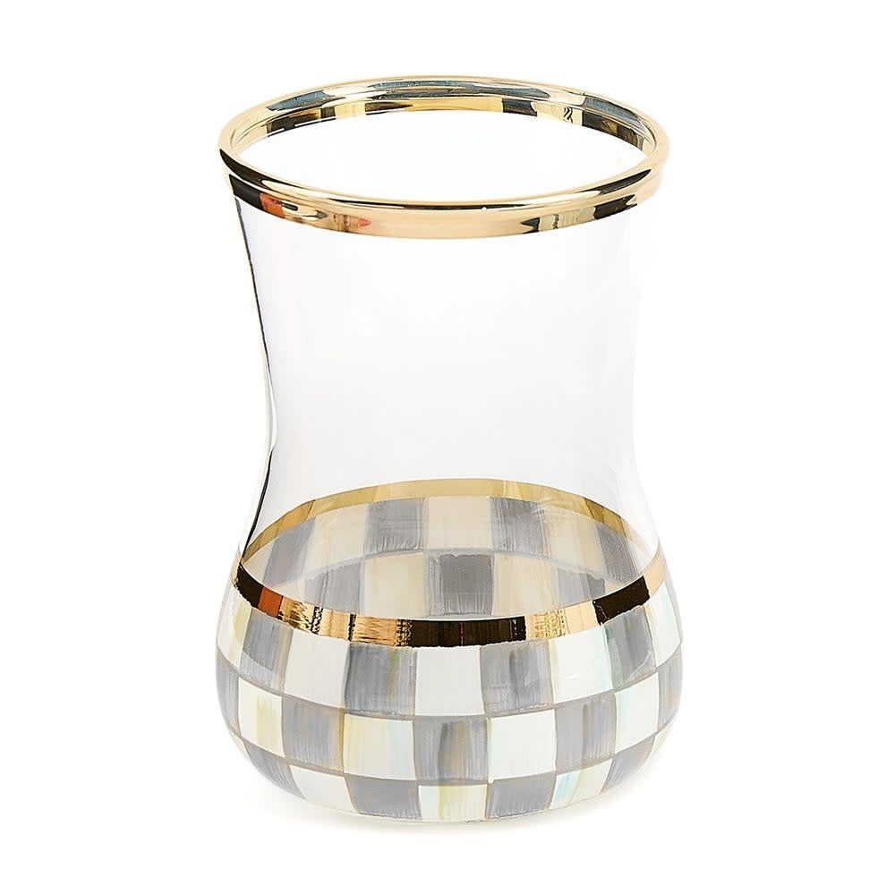 Hand-painted checkered glass tea cup with gold lustre embellishment