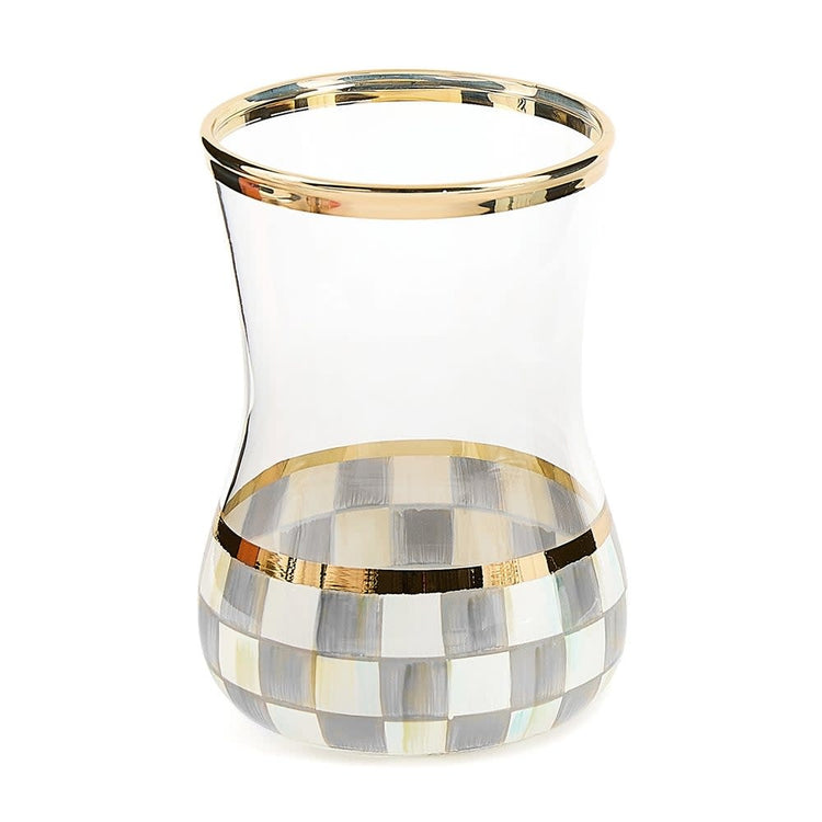 Hand-painted check tea glass with gold lustre embellishment