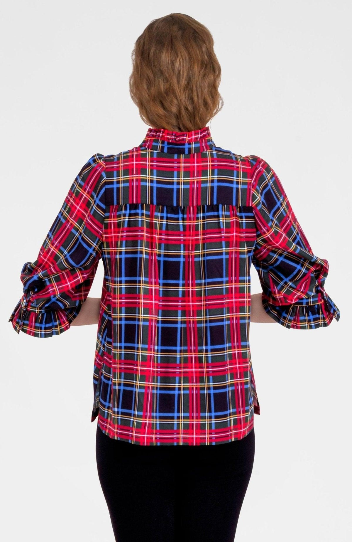Niana Stewart Plaid Ruffleneck Tunic Black Multi