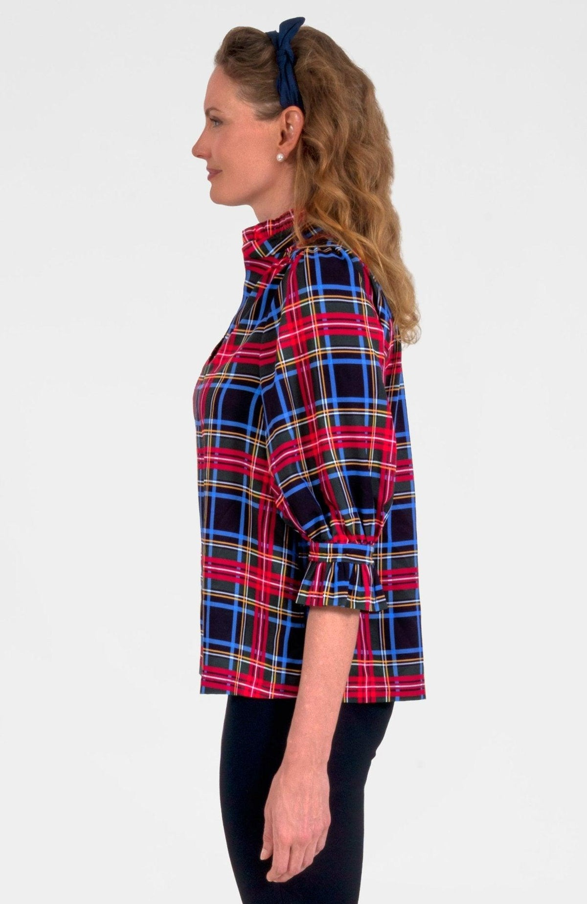 Niana Stewart Plaid Ruffleneck Tunic Black Multi
