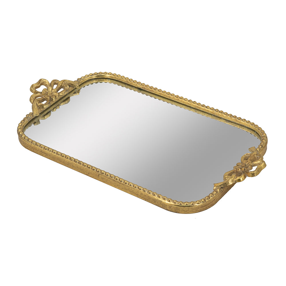 Gold iron tray with mirrored surface featuring MDF construction