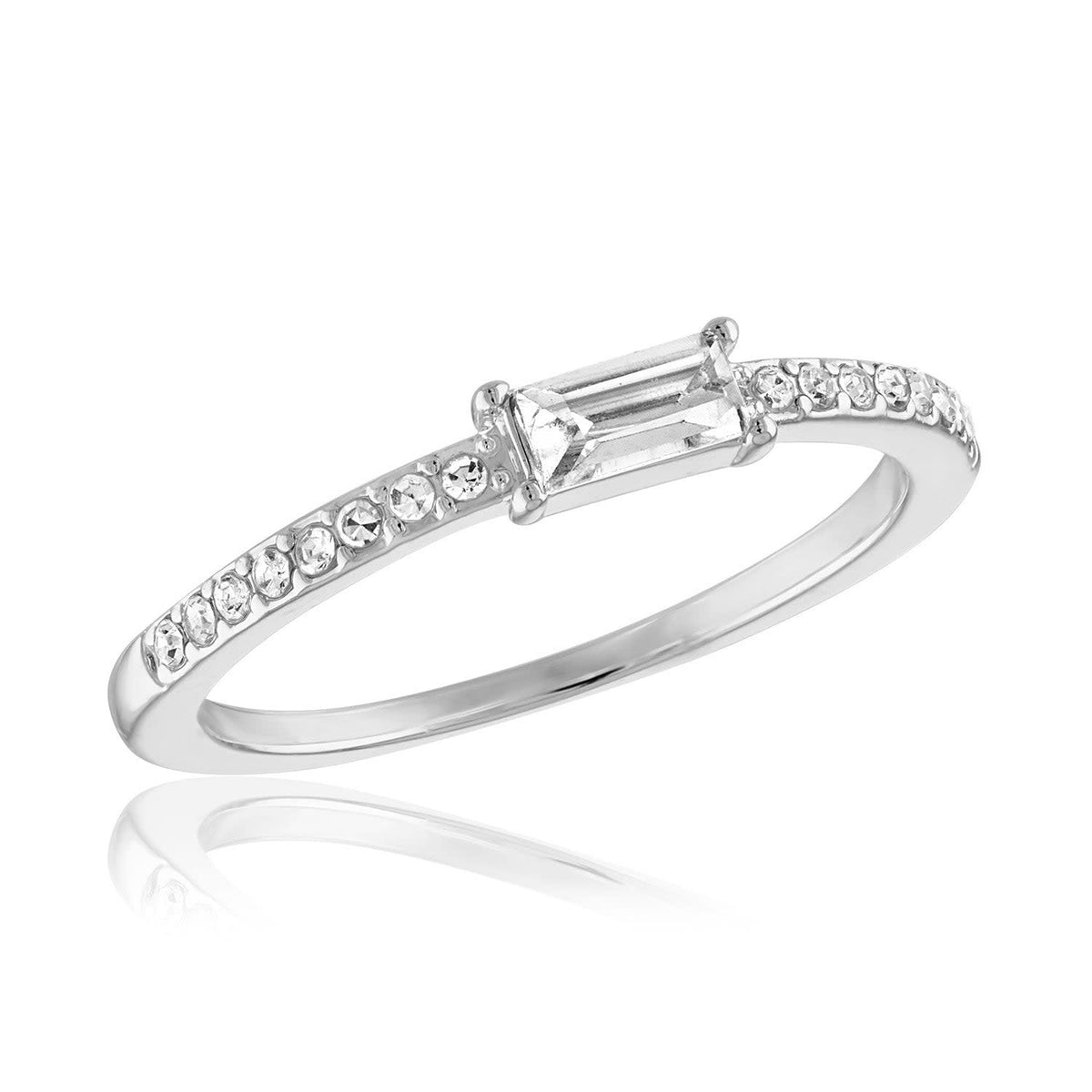 Petite Baugette CZ stack ring in silver with a sleek modern silhouette.