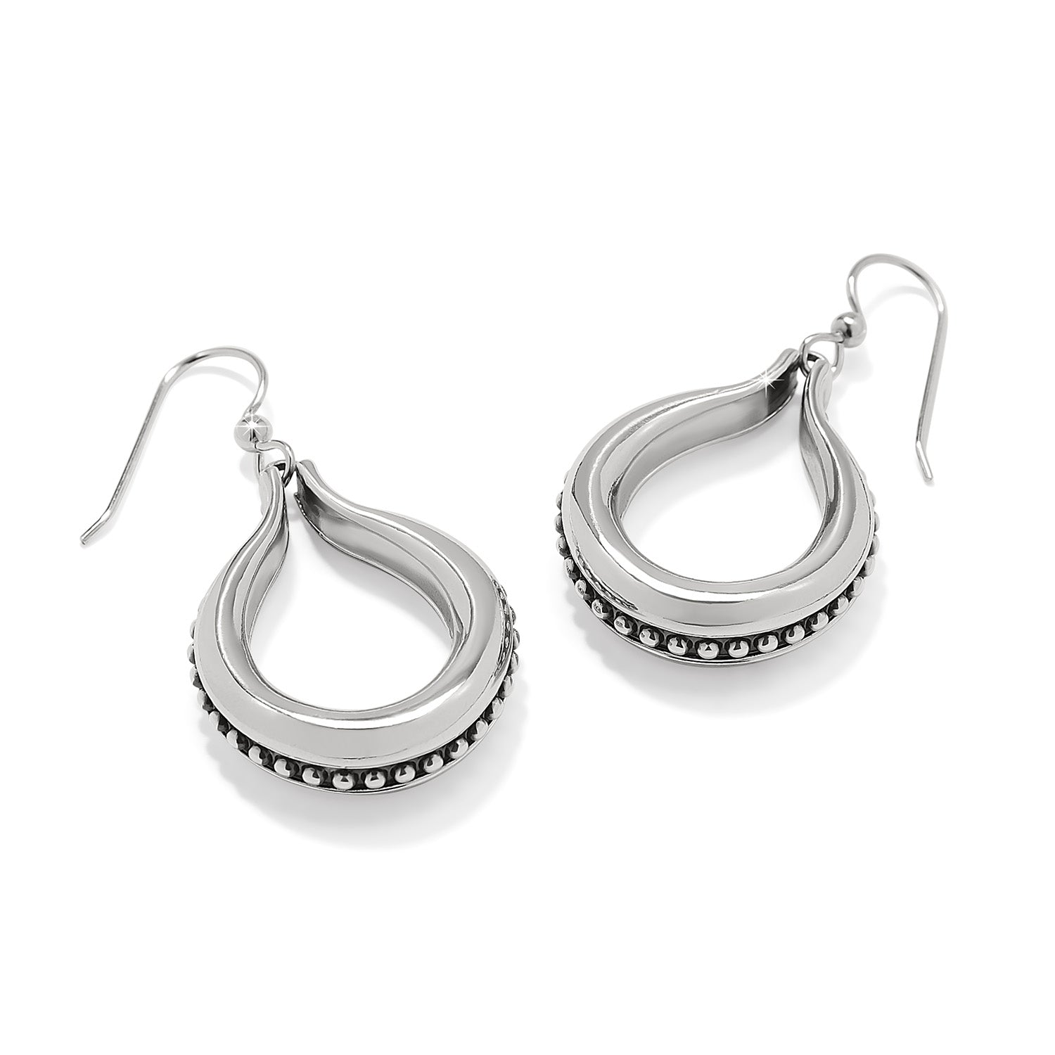 Silver plated Pretty Tough Arch French Wire Earrings with beaded edge detail.