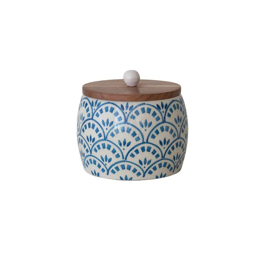 Stoneware Canister with Acacia Wood Lid