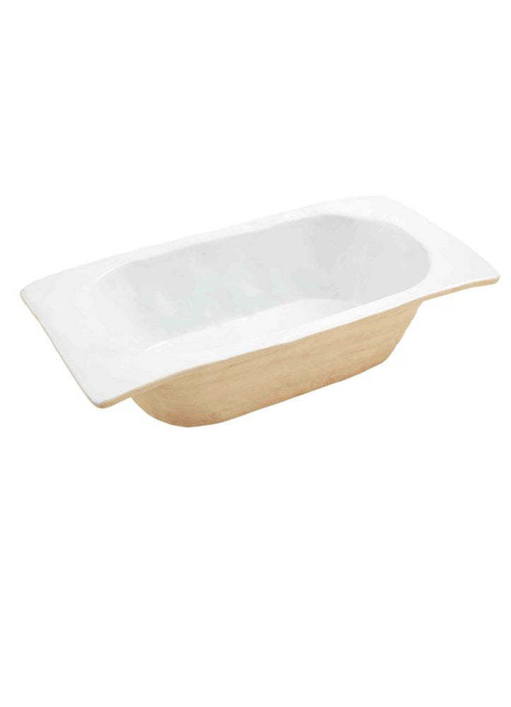 Stoneware dough bowl in natural beige with a wide rim.