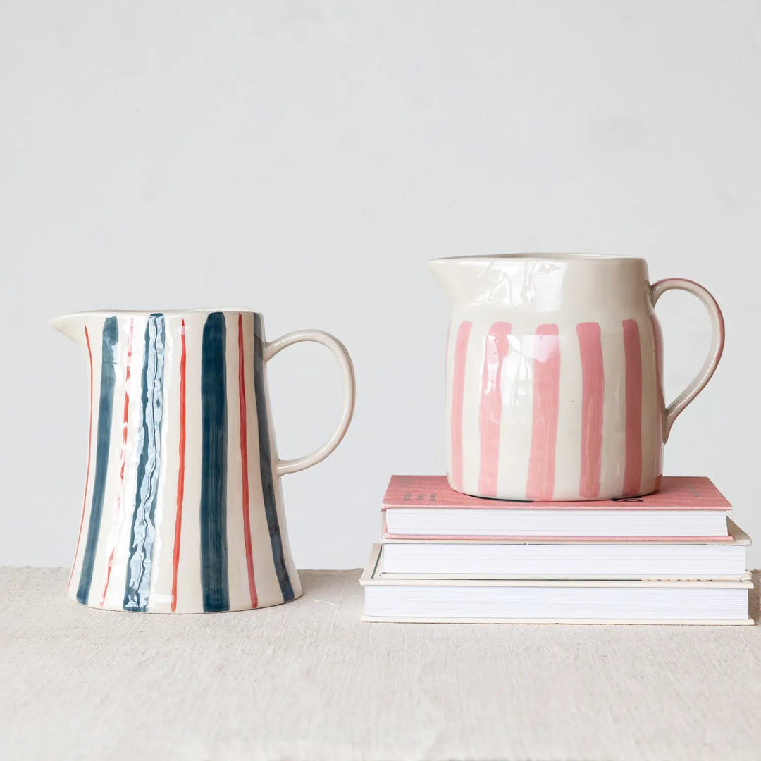 Stoneware Pitcher with Stripes