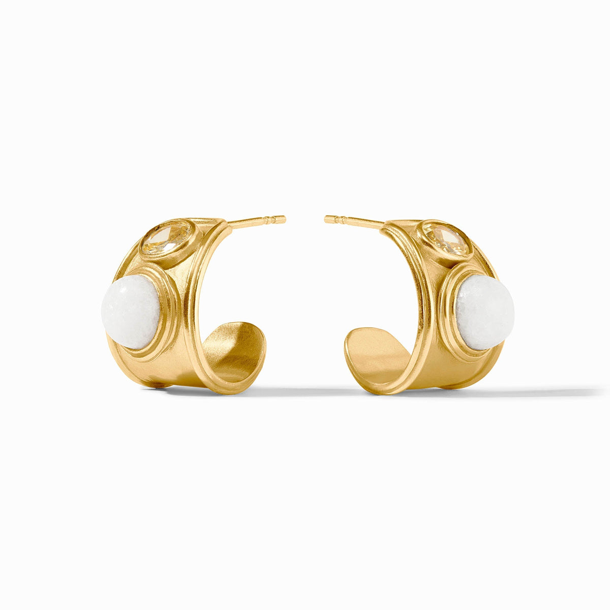 Portofino Stone Hoop earrings featuring a jade stone set in gold-plated metal with imported glass accents.