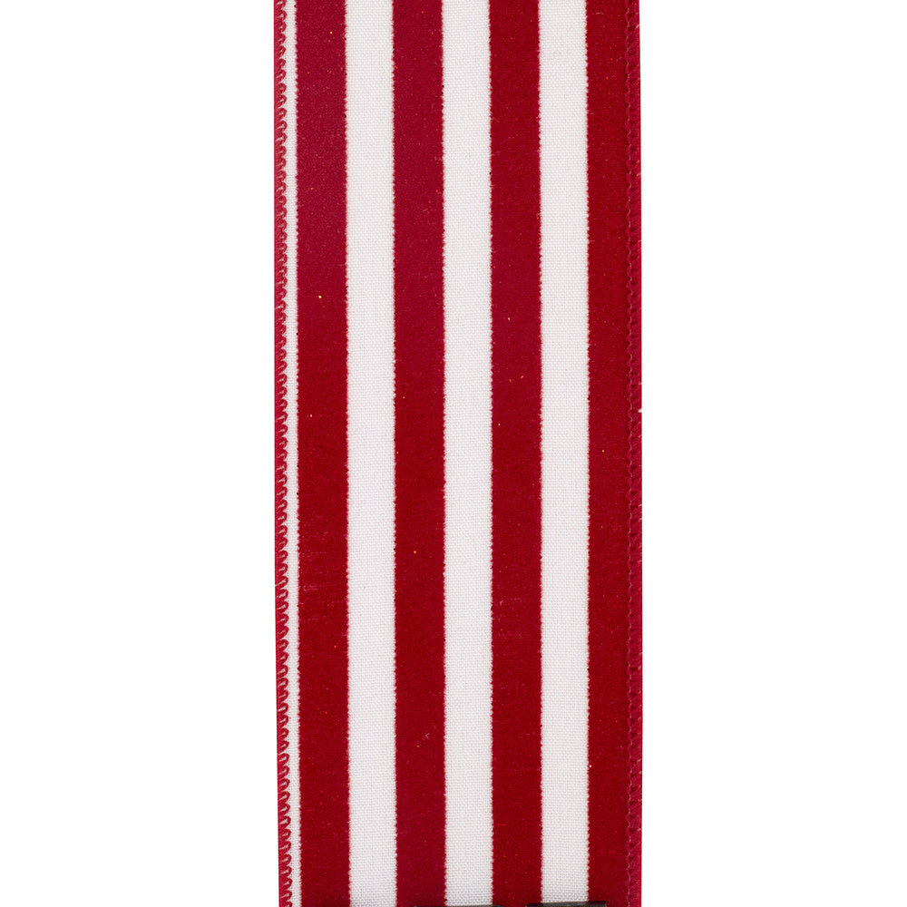 Red and white striped grande velvet ribbon with wired edge sparkle detail