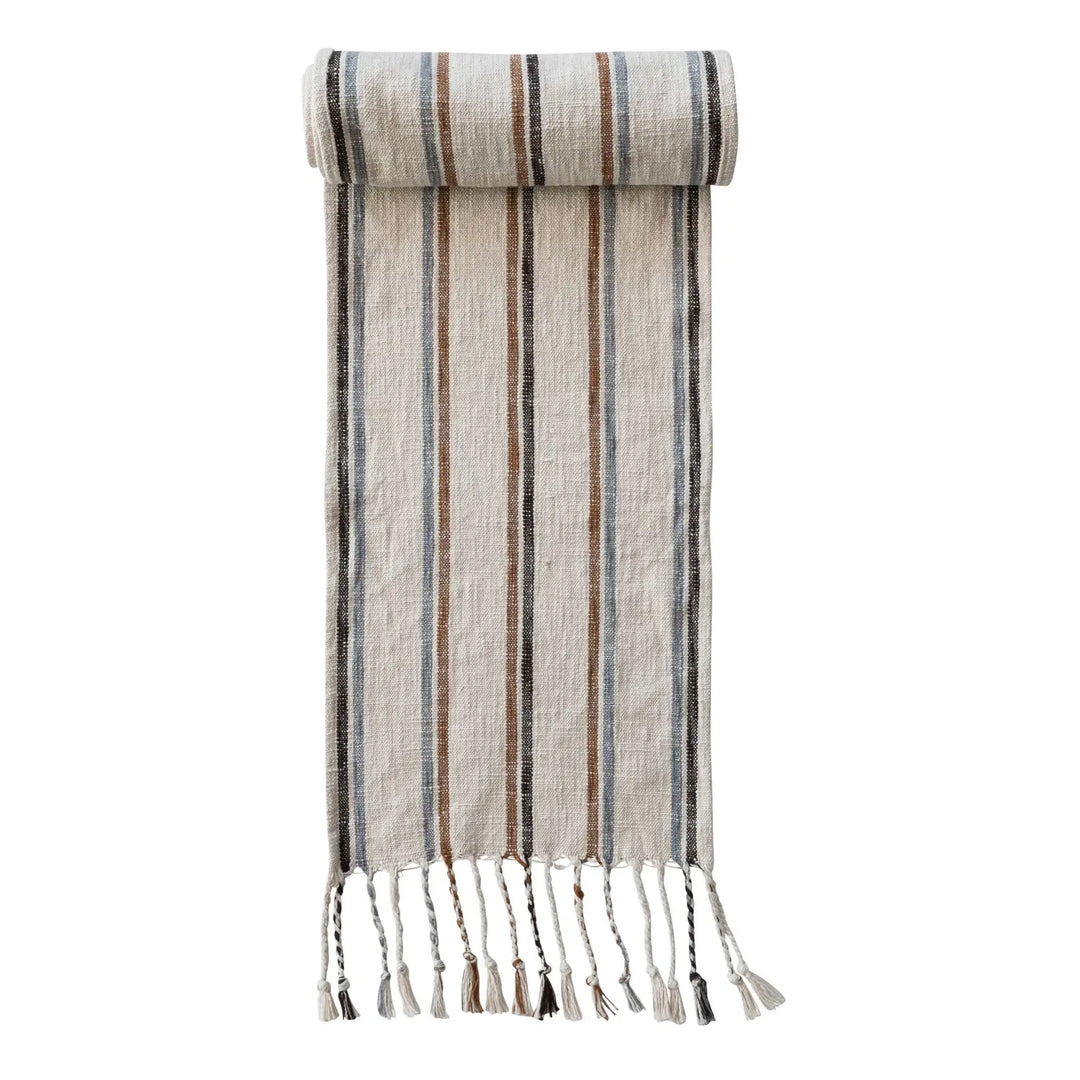 Striped Table Runner With Braided Tassels