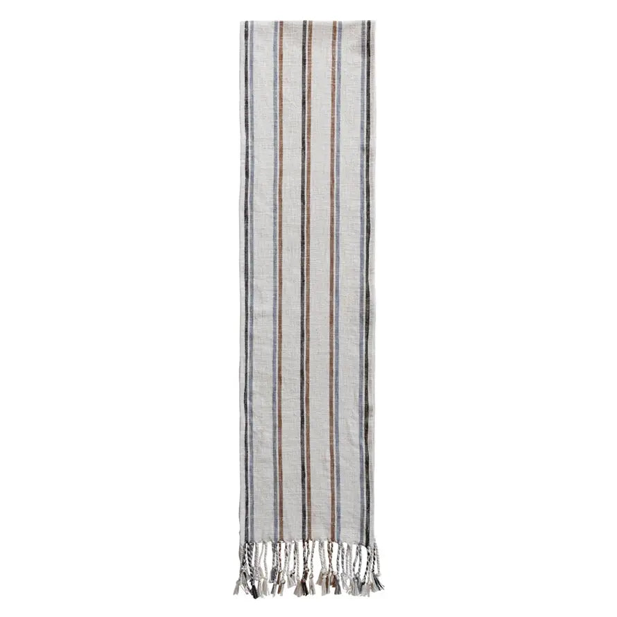 Striped Table Runner With Braided Tassels