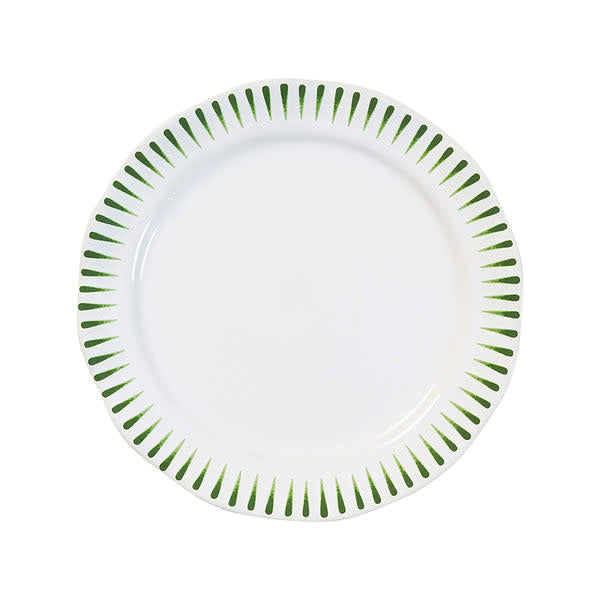 Ceramic dessert plate in Basil green with radiant stripe rim