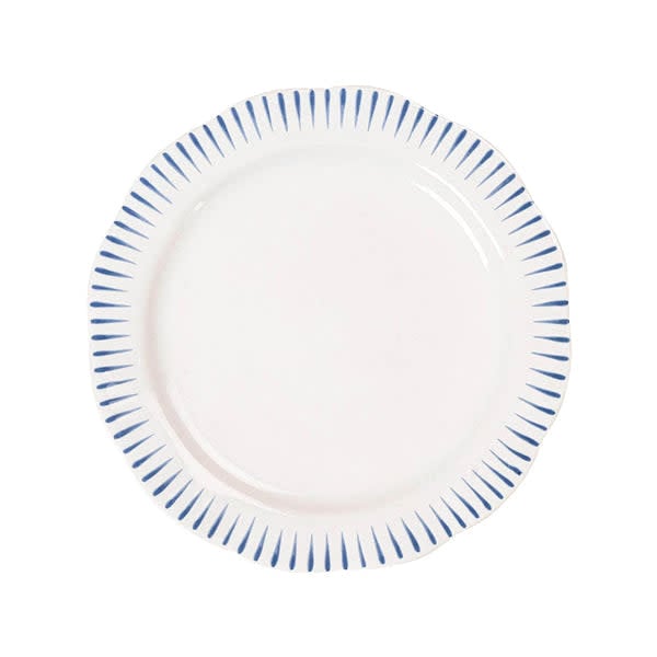 Verdant Basil green ceramic dessert plate with radiant stripe rim pattern