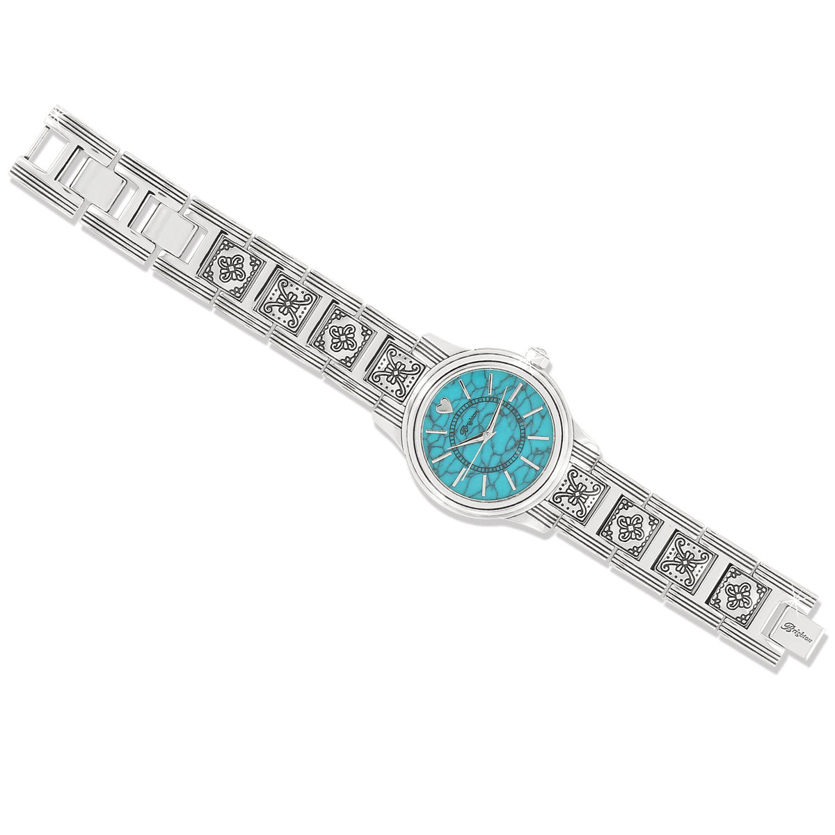 Silver-plated Santa Fe watch with turquoise accents on a fold-over clasp band.