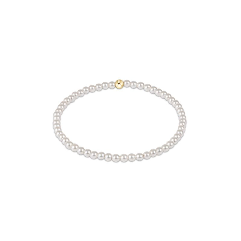 Classic Pearl 3mm Bead Bracelet featuring white crystal pearls and a single gold bead.