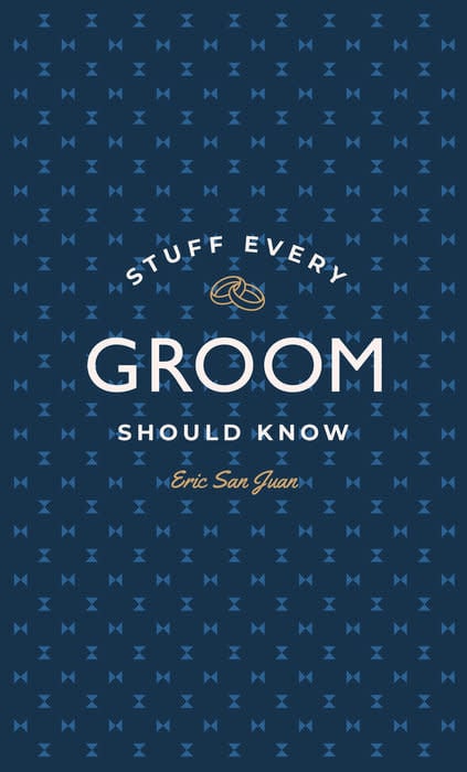Pocket-sized guide 'Stuff Every Groom Should Know' with white cover.