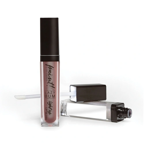 Nude light-up lip gloss in a clear tube with a silver cap.
