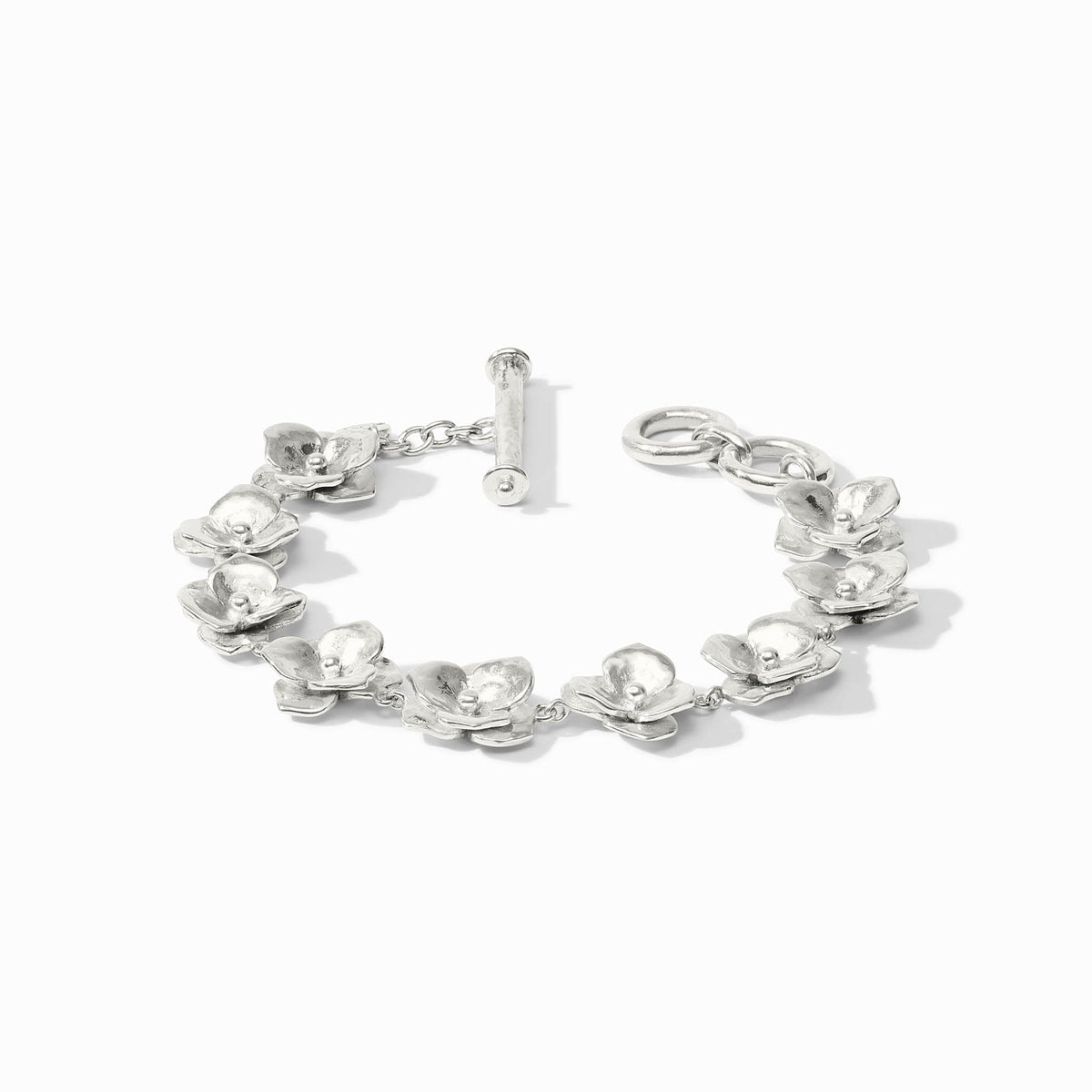 Adjustable silver plate toggle bracelet with Julie Vos hallmark