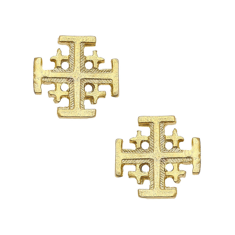 Pair of gold multi cross stud earrings with a textured finish and post back.
