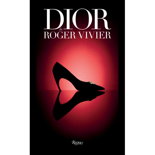 Dior by Roger Vivier book cover featuring a black stiletto heel with a jeweled accent, set against a red spotlight.