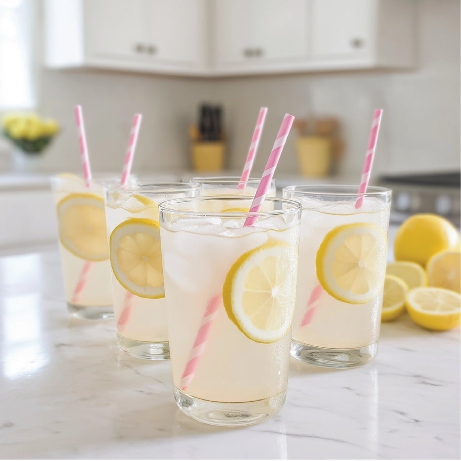 Bottle of sugar-free lemonade syrup concentrate with a clear liquid inside.