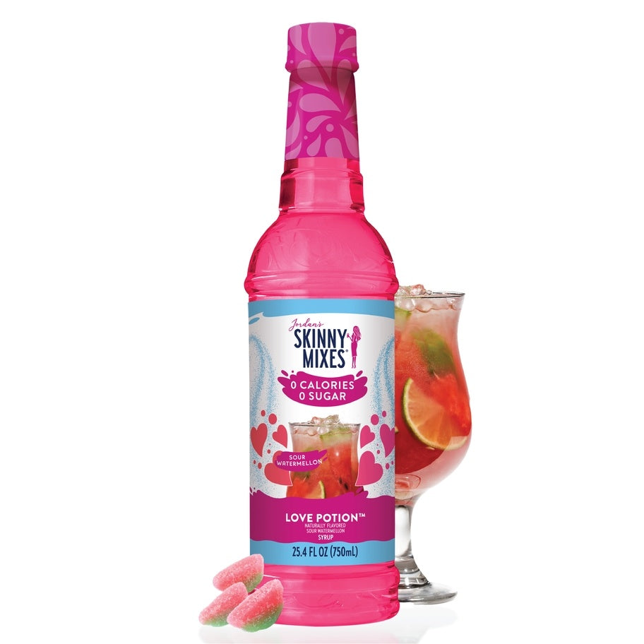 Bottle of Sugar Free vanilla almond syrup with a clear liquid inside.
