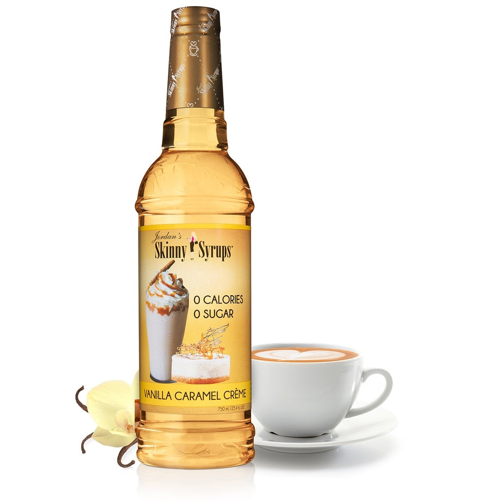 Bottle of Sugar Free vanilla almond syrup with caramel creme label