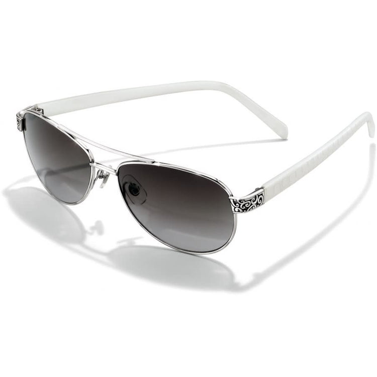 White aviator sunglasses with silver plated accents