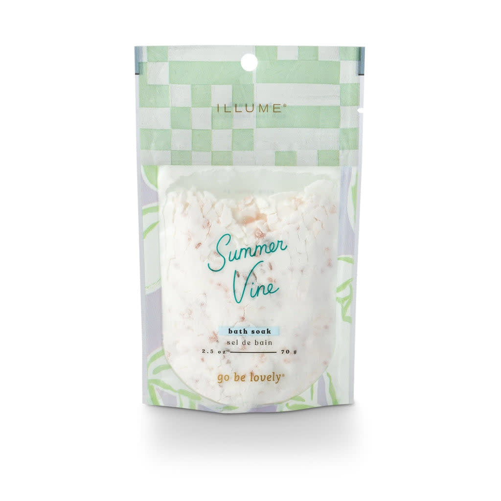 White packet of Rose botanical bath soak with summer vine design