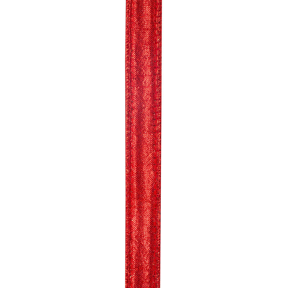 7/8 inch wide polyester ribbon with wired edges, metallic backing, and intricate jewel accents in a sumptuous design.