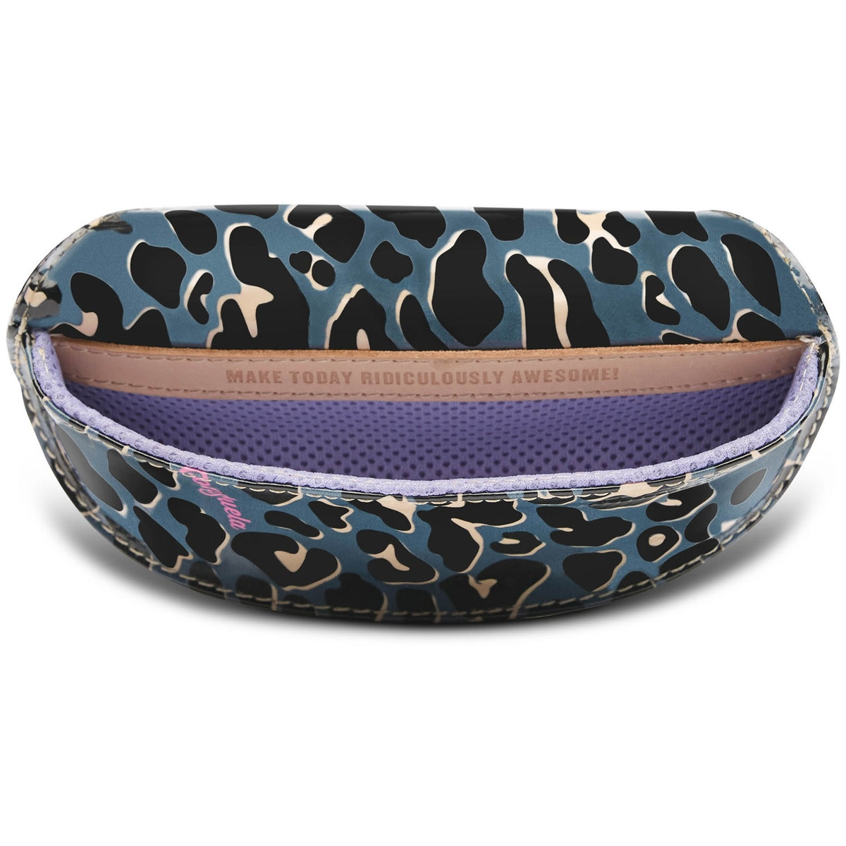 Side view of the Danni compact sunglass case in a neutral tone with smooth texture.