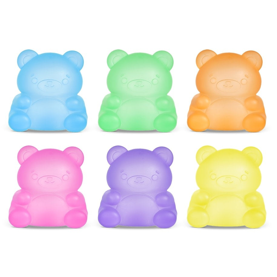 Gummy bear fidget toy with soft gel texture in translucent amber color