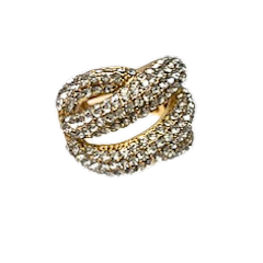 Silver pave cluster stretch ring with rhinestone embellishments