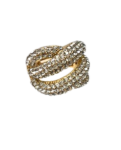 Gold-tone Pave Cluster Stretch Ring fully embellished with clear rhinestones.