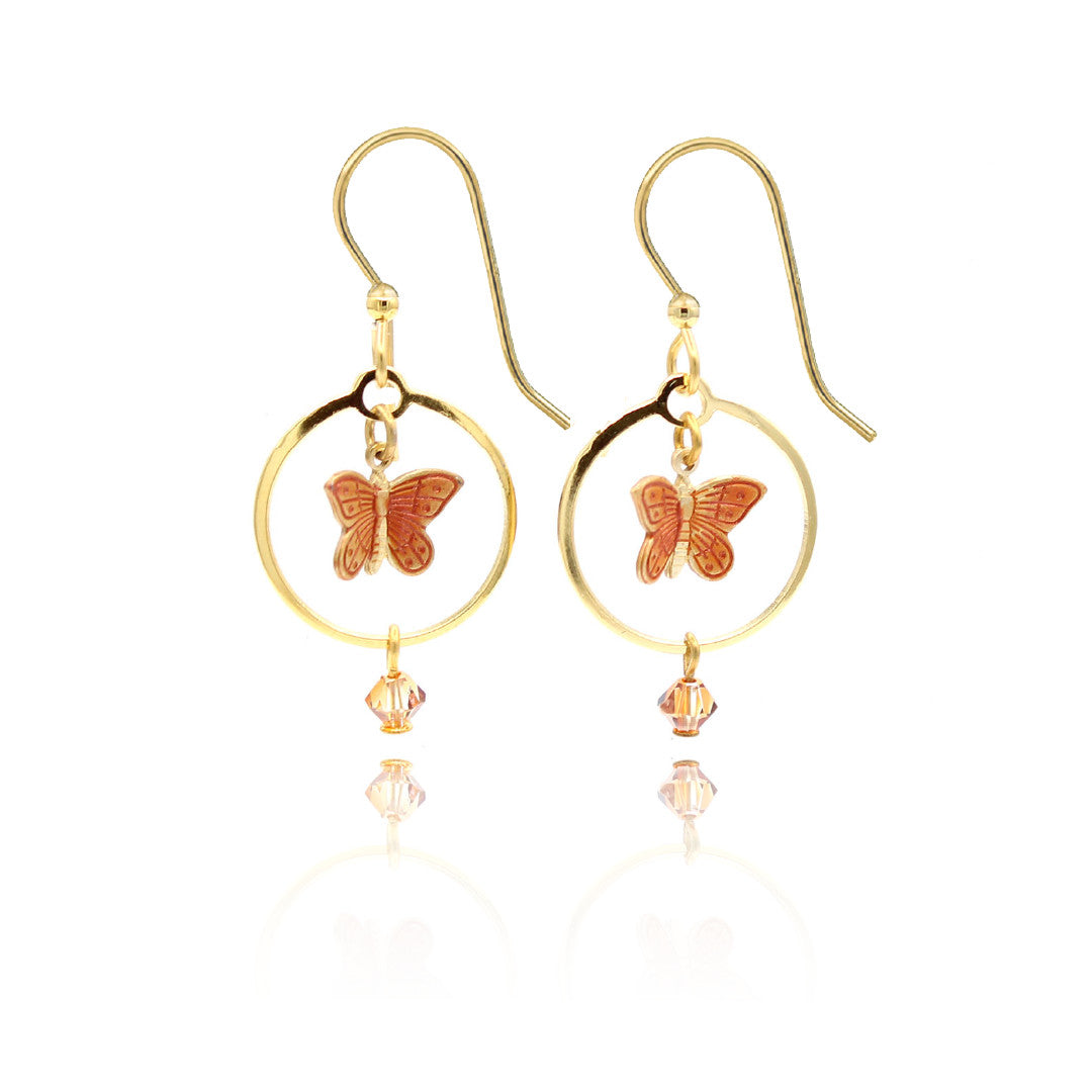 Butterfly in Loop & Bead Drop Earrings featuring a nickel-free metal finish with a delicate loop and bead design.
